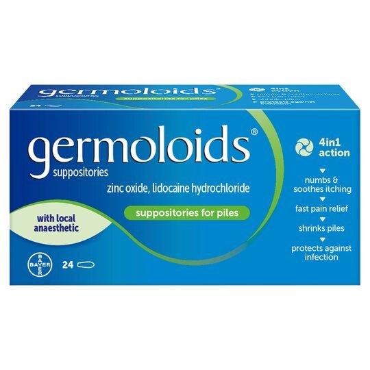 Germoloids Haemorrhoids 24 Suppositories - Rightangled